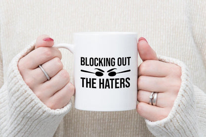 Blocking Out The Haters Ceramic Novelty Mug & Coaster Coffee Tea Cup Office Workspace Gift