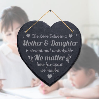 Engraved Heart Slate Plaque: Mother Daughter Gift with Jute Rope