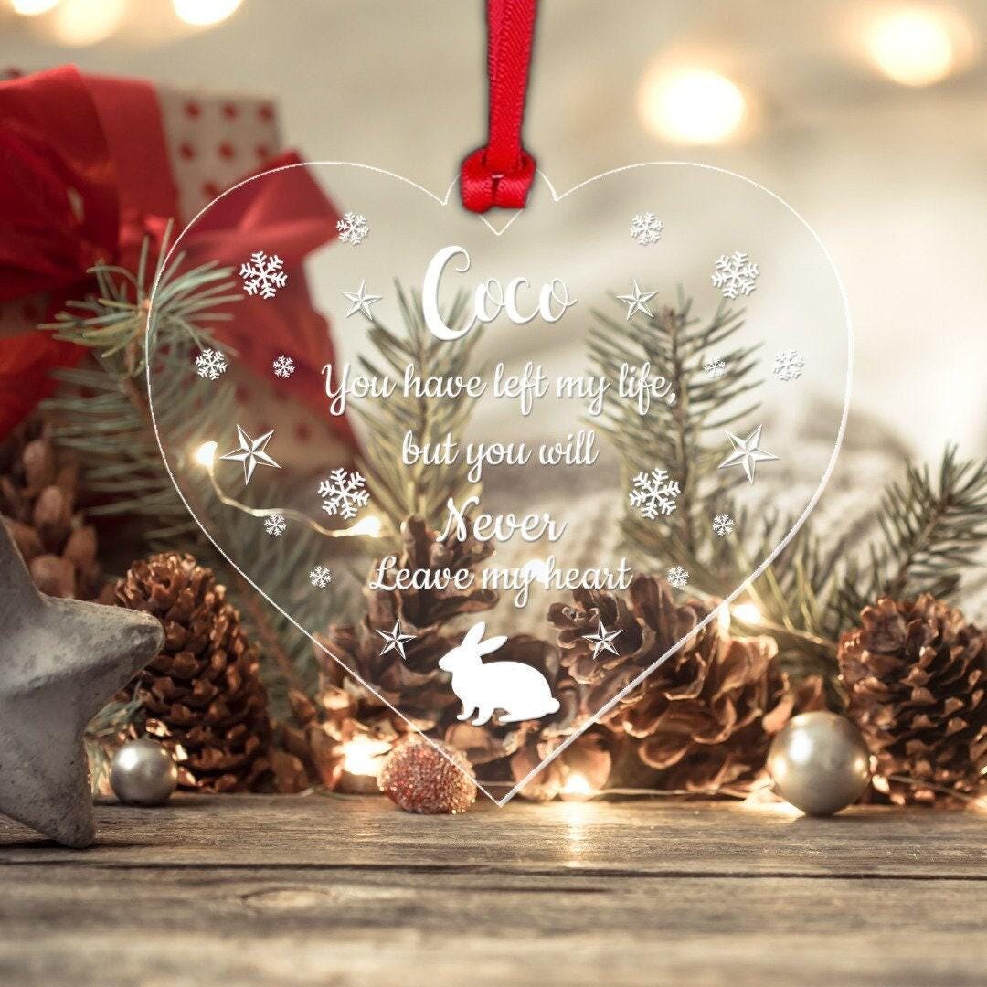 Personalised Rabbit Memory Christmas Bauble Pet Memorial Xmas Gift Hanging Heart