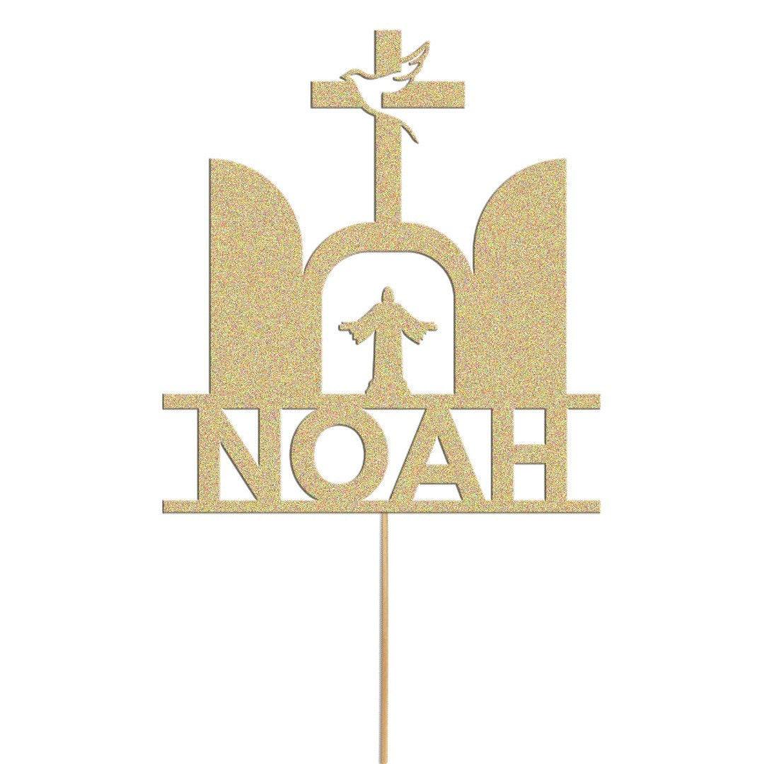 Personalised Glitter Confirmation Cake Topper: Dove & Cross Decoration