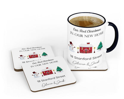Personalised First Christmas New Home Mug & Coaster Set