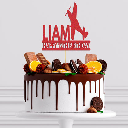 Personalised Glitter Airplane Birthday Cake Topper