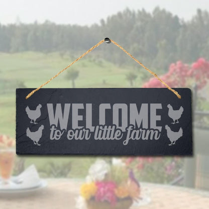 Welcome Hanging Slate Sign Engraved Plaque Our Little Farm Home Farmhouse Gift