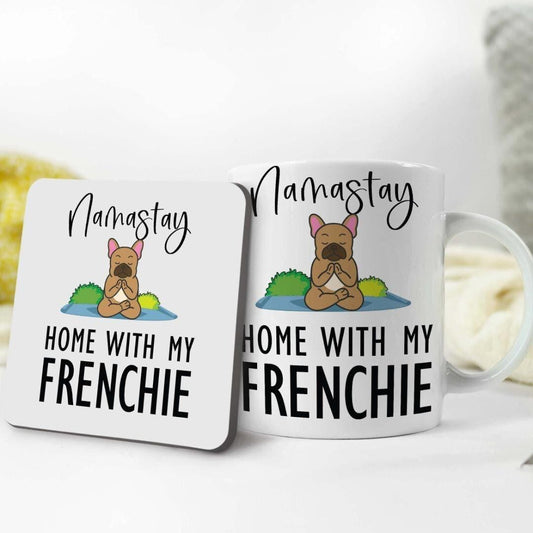 Funny French Bulldog Yoga Mug & Coaster Set: Frenchie Gift