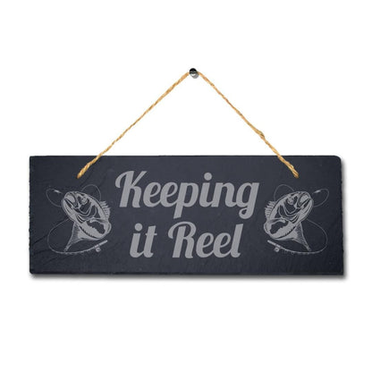 Keeping It Reel Laser Engraved Hanging Slate Sea Fishing Ocean Fish Plaque Sign