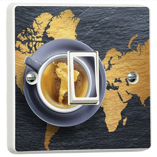 World Map Coffee Light Switch Sticker Cover Vinyl Skin Wall Decal Decor