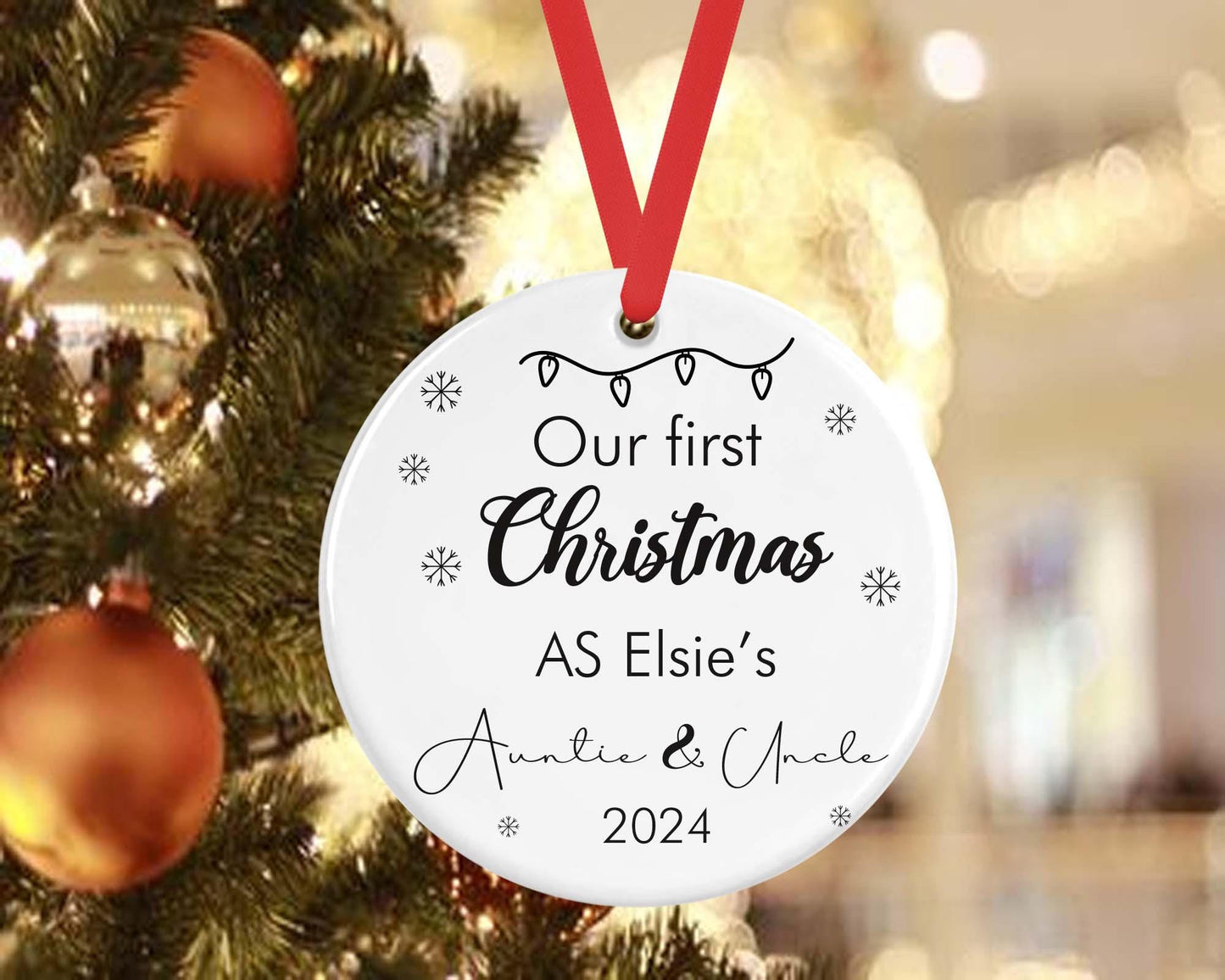 Personalised First Christmas As Auntie Uncle Bauble 1st Xmas Tree Ceramic Ornament Gift