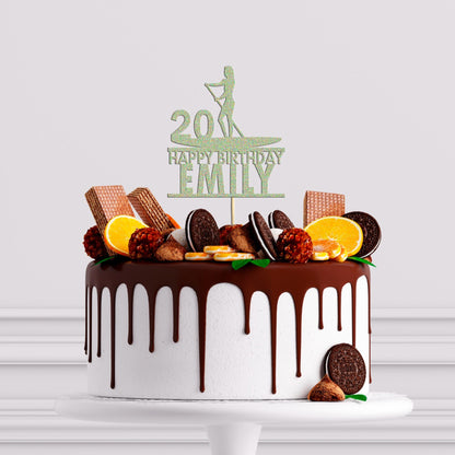 Personalised Paddle Board Glitter Cake Topper: Birthday Party Decor