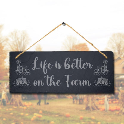 Life Is Better On Farm Laser Engraved Hanging Slate Farmhouse Decor Plaque Sign