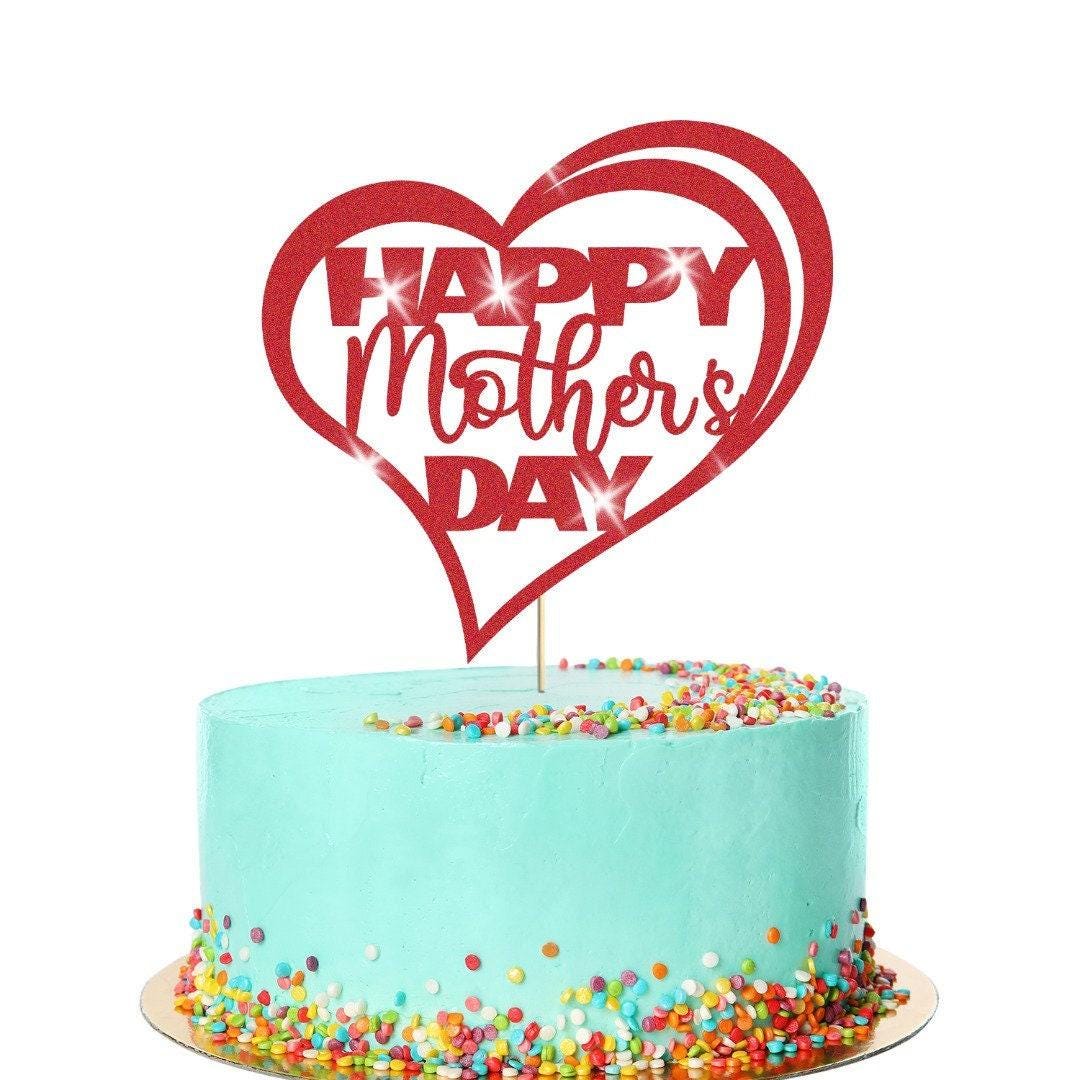 Happy Mothers Day Glitter Heart Design Cake Topper Birthday Decoration