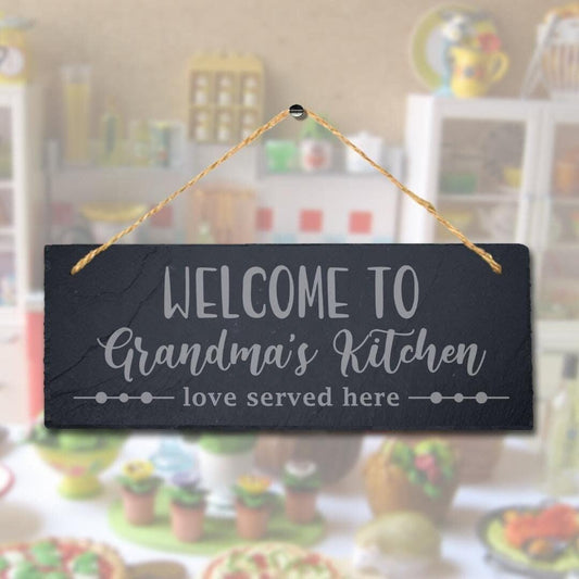 Personalised Grandma Kitchen Hanging Slate Sign Love Served Here Gardening Gift