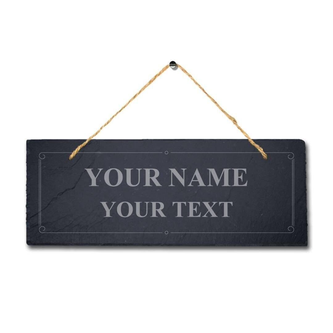 Personalised Name Text Single Border Laser Engraved Hanging Slate Party Plaque Sign