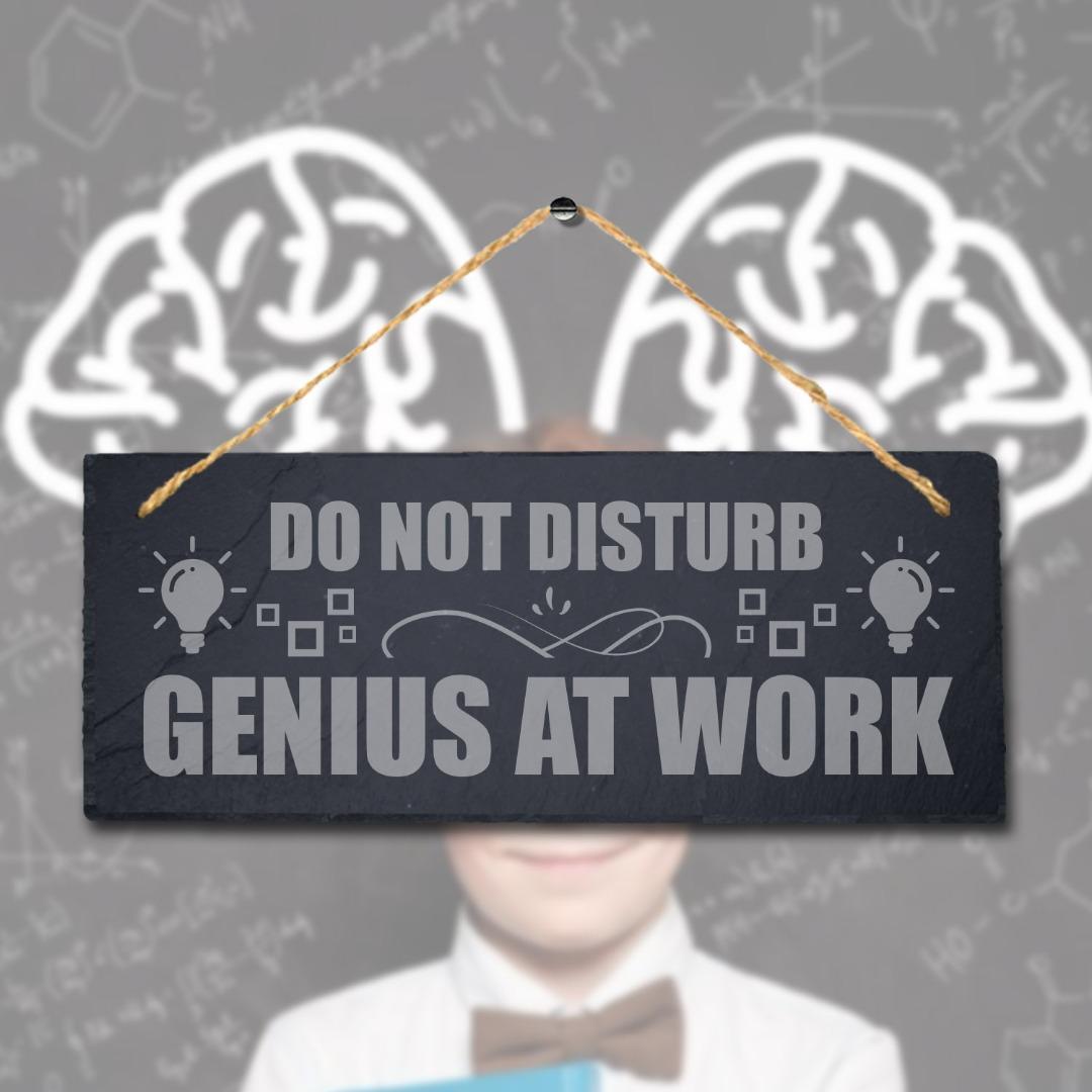 Do Not Disturb Genius At Work Laser Engraved Hanging Slate Home Plaque Sign