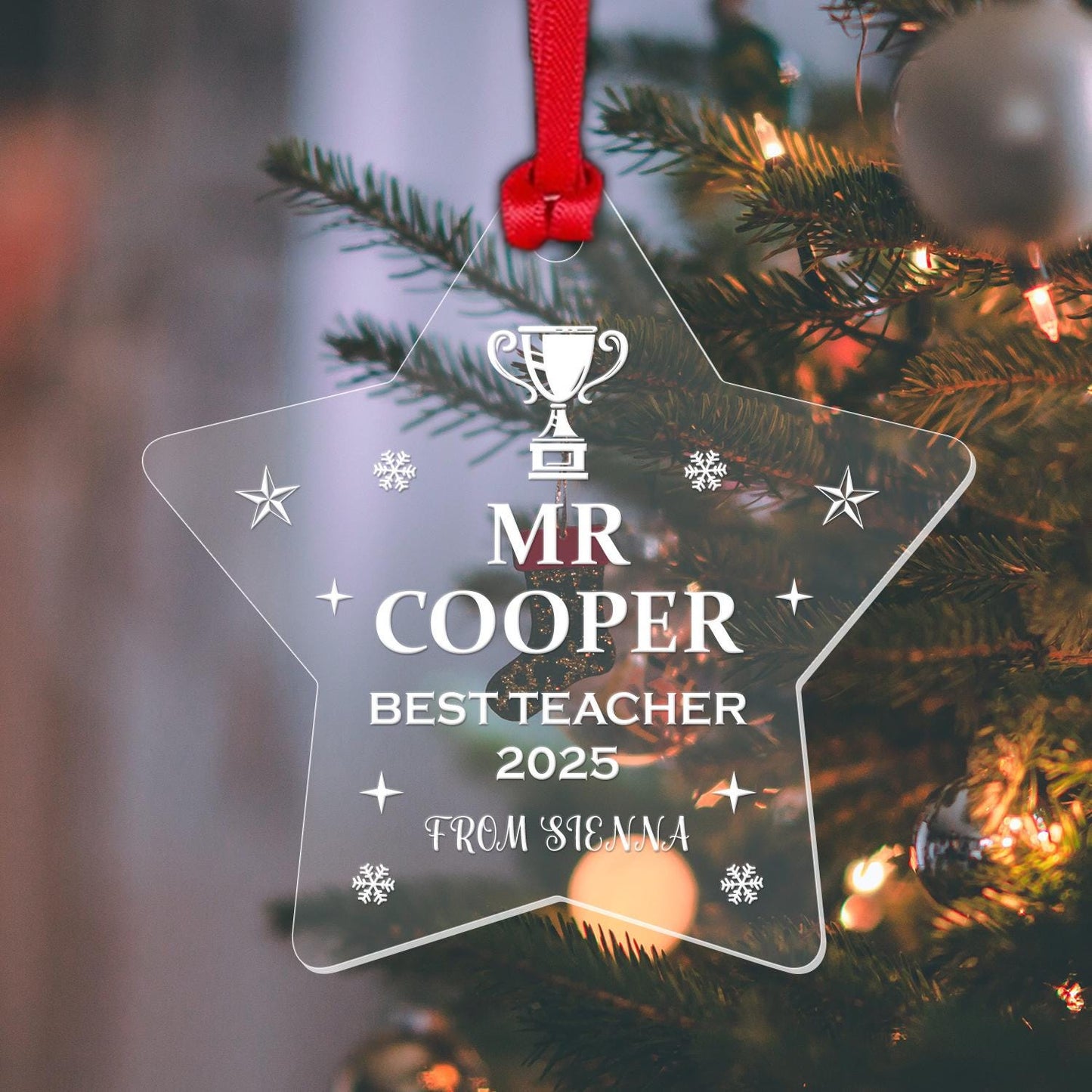 Personalised Teacher Christmas Star Bauble Teaching Assistant Nursery Xmas Gift