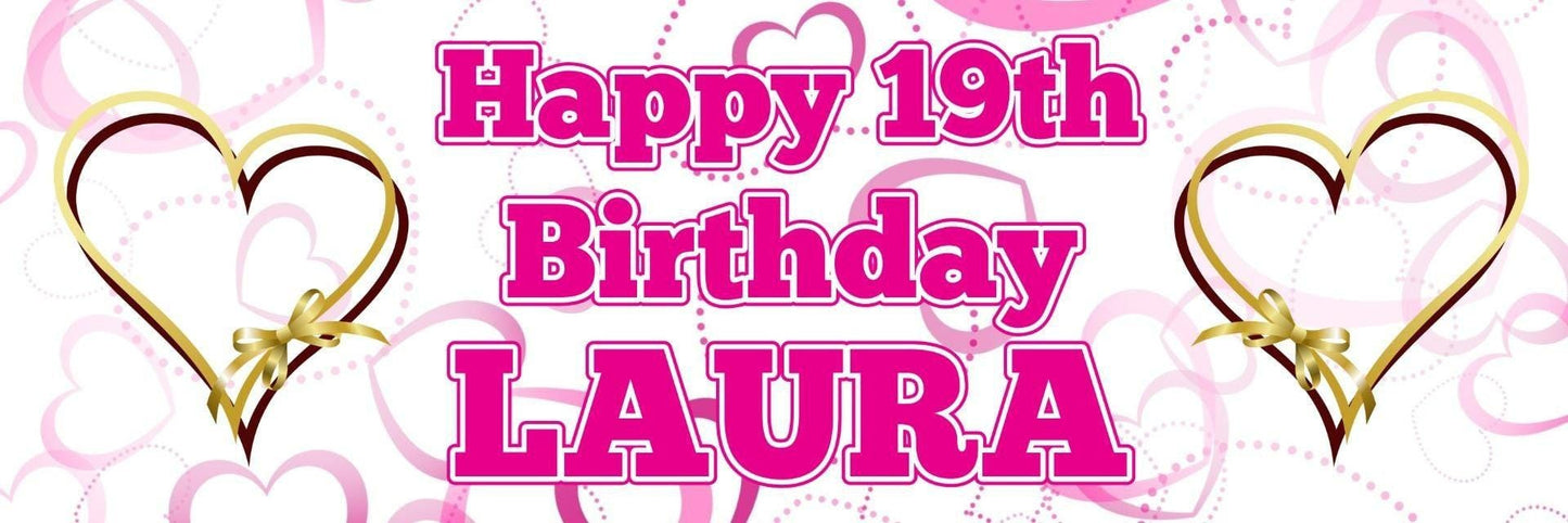 Personalised Heart Birthday Banner: Gold Party Decorations (Set of 2)