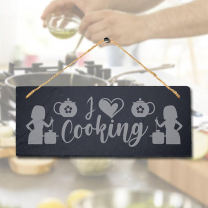 I Love Cooking Laser Engraved Hanging Slate Kitchen Home Decor Plaque Sign