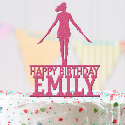 Personalised Acrylic Warrior Double Swords Girls Birthday Cake Topper Decoration