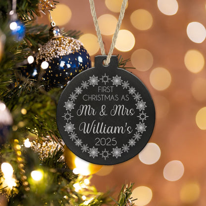 Personalised Mr & Mrs First Christmas Bauble: Acrylic or Ceramic