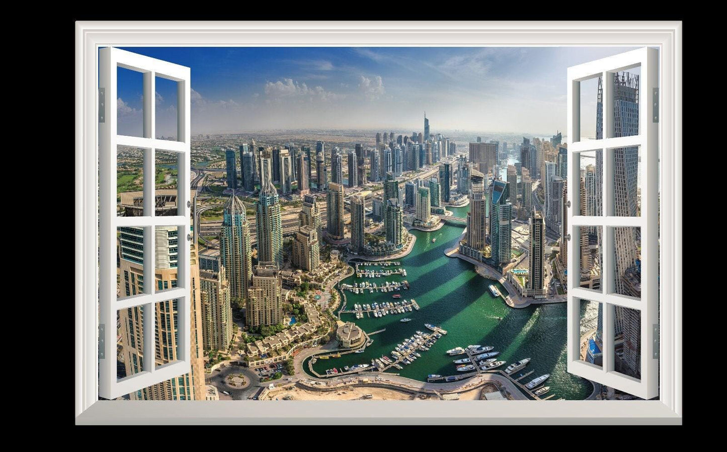Dubai Cityscape Wall Decal: 3D Window View Vinyl Mural