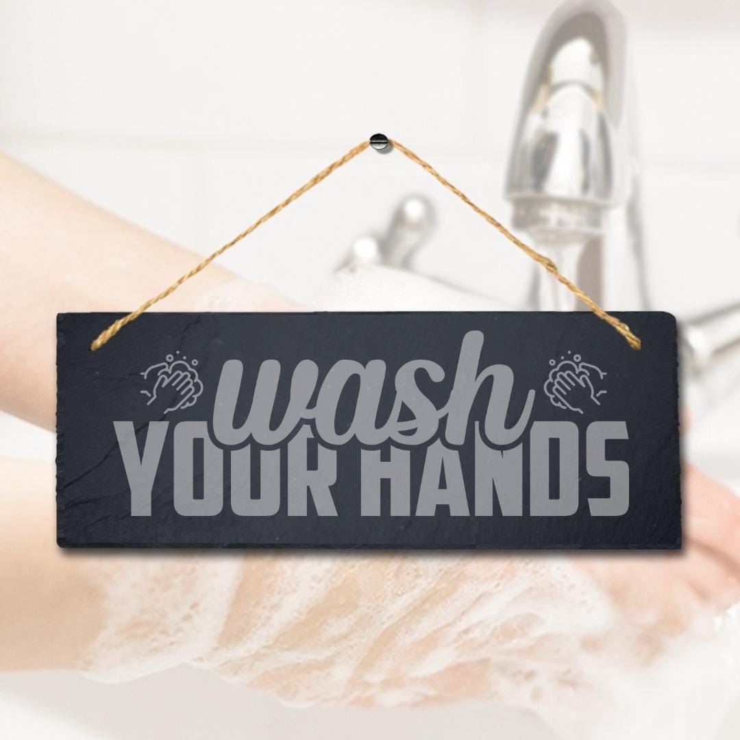 Wash Your Hands Hanging Slate Sign Engraved Plaque Funny Washroom Toilet Wc Gift