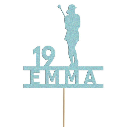 Custom Glitter Woman Golfer Cake Topper: Personalised Name & Age