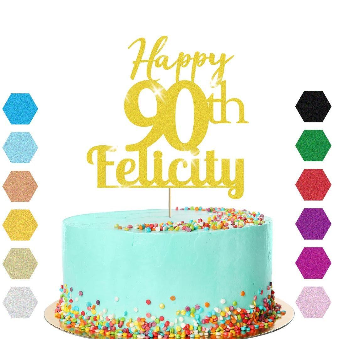 Personalised Name 90th Birthday Glitter Cake Topper Party Cake Decoration Gift