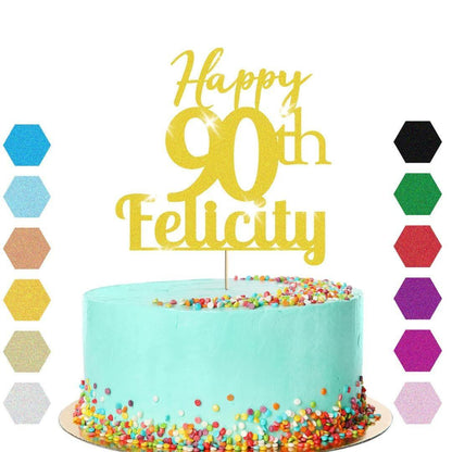 Personalised Name 90th Birthday Glitter Cake Topper Party Cake Decoration Gift