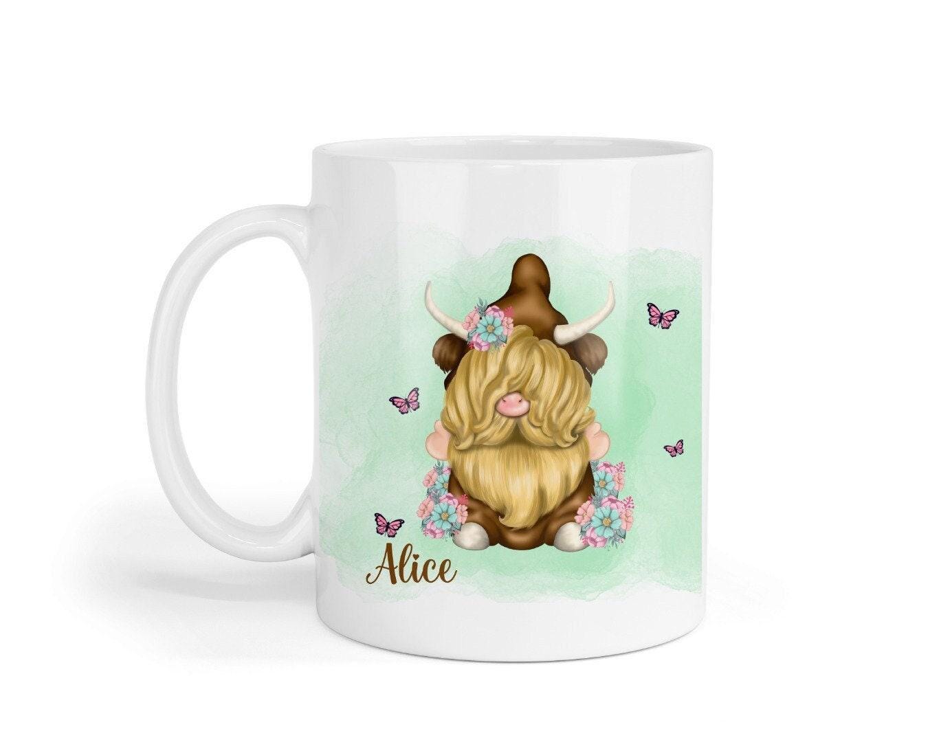 Personalised Highland Cow Gonk Mug & Coaster Set Custom Name Secret Santa Cute Cow Gonk Mug Christmas Gift