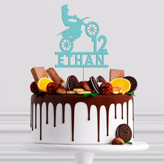 Motorbike Cake Topper Personalised Biker Birthday Cake Decoration Any Name & Age
