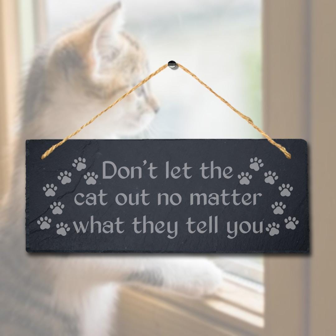 Do Not Let The Cat Out No Matter Laser Engraved Hanging Slate Pet Plaque Sign