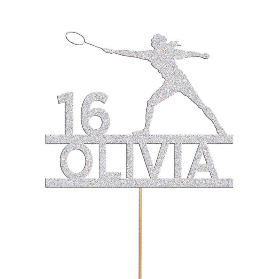 Personalised Glitter Tennis Cake Topper: Any Name & Age