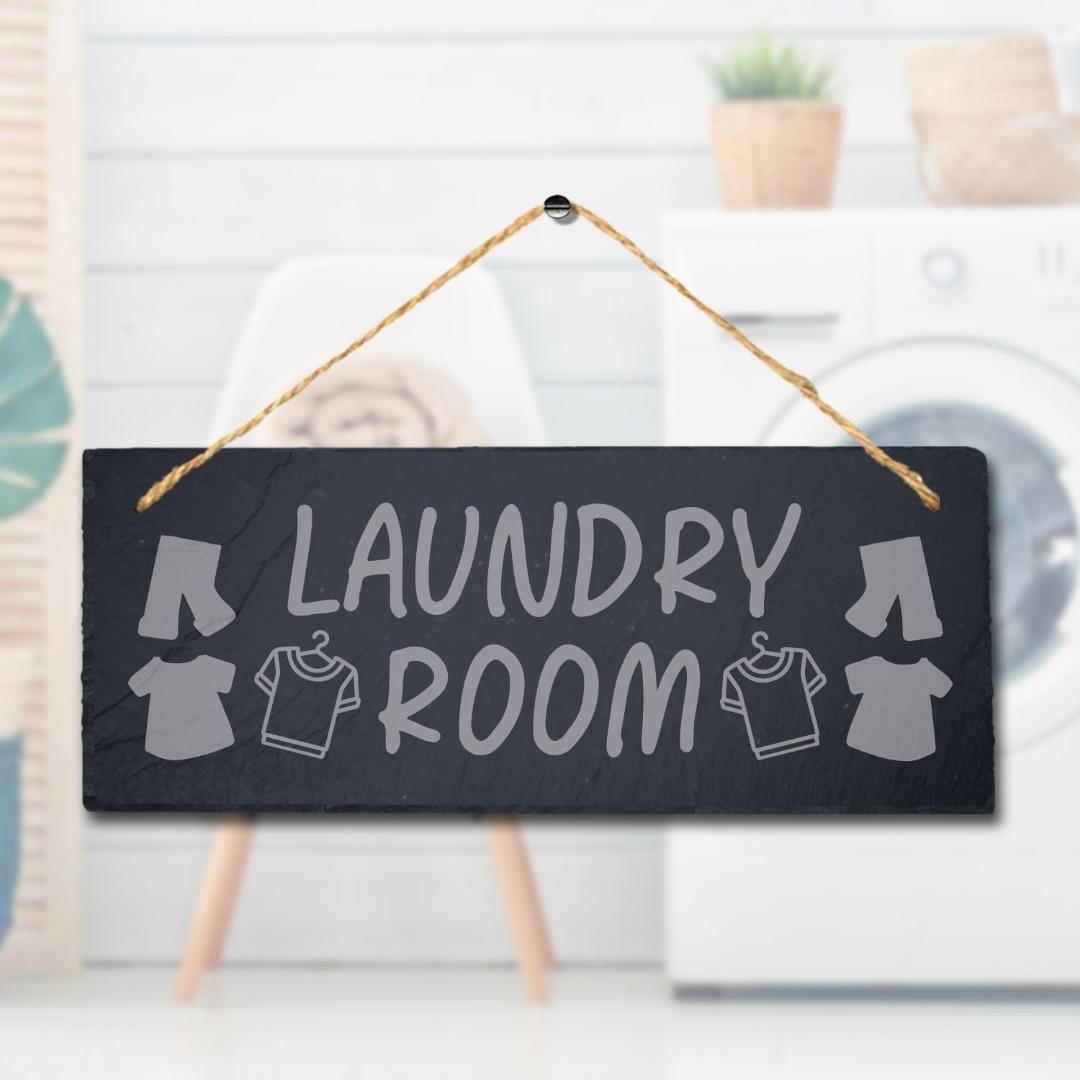 Laundry Room Laser Engraved Hanging Slate Washing Hub Kitchen Home Plaque Sign