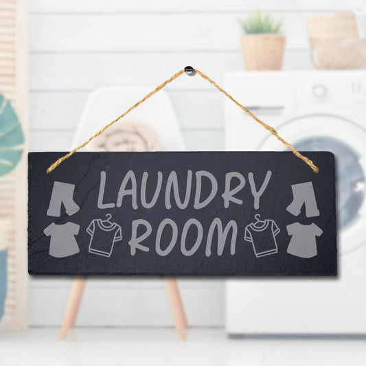 Laundry Room Laser Engraved Hanging Slate Washing Hub Kitchen Home Plaque Sign