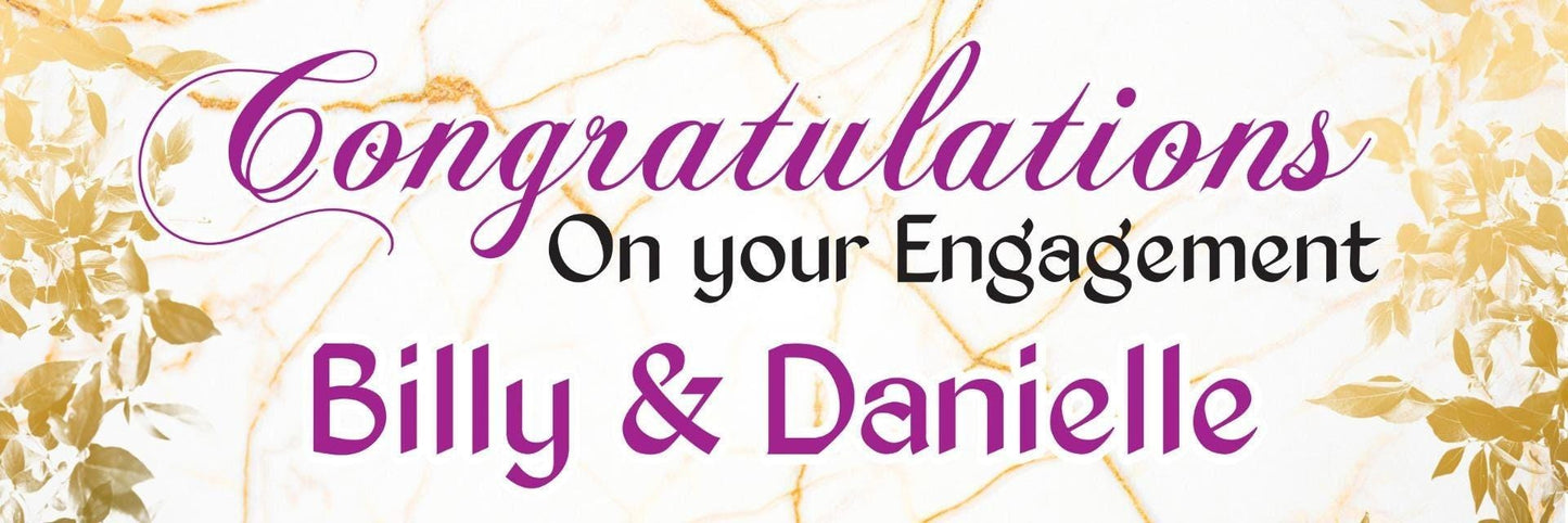 2x Personalised Rose Gold Engagement Party Banners Couples Names Decoration Poster