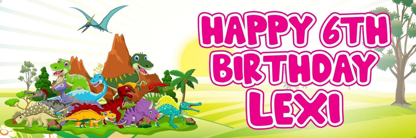 2x Personalised Dinosaur Birthday Banner: T-Rex Party Decorations