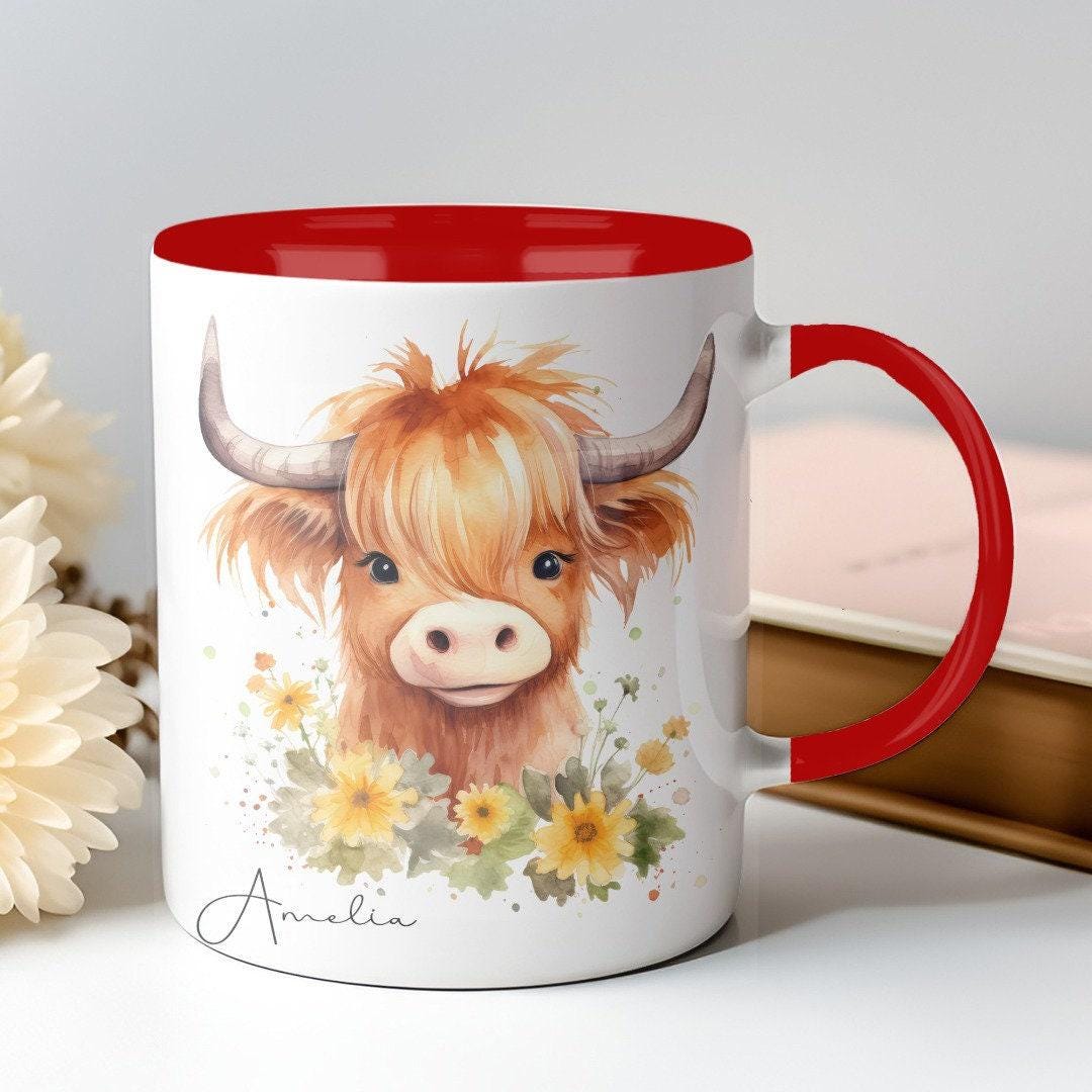 Personalised Highland Cow Mug & Coaster Set: Fluffy Cow Gift
