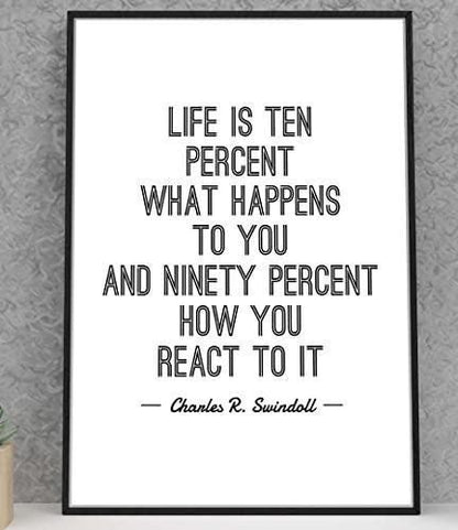 Life Is Ten Percent What Happens Motivational Positive Quote Poster Wall
