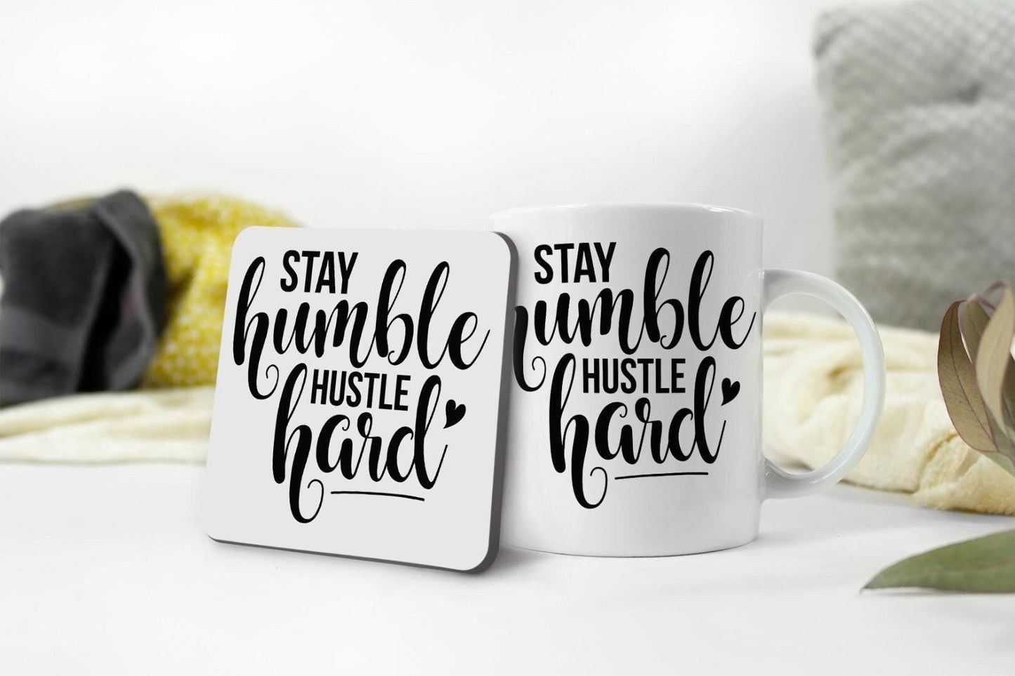 Stay Humble Mug & Coaster Set Inspirational Birthday Motivational Coffee Gift