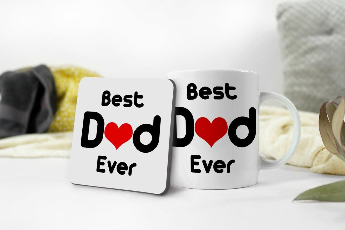 Best Dad Ever Mug & Coaster Set Daddy Birthday Fathers Day Daughter Son Gift