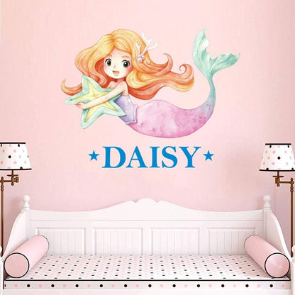 Personalised Mermaid Wall Sticker Name Decal Vinyl Girls Kids Nursery Bedroom