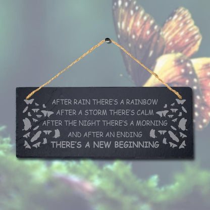 After Rain There Is Rainbow Laser Engraved Hanging Slate Garden Plaque Sign