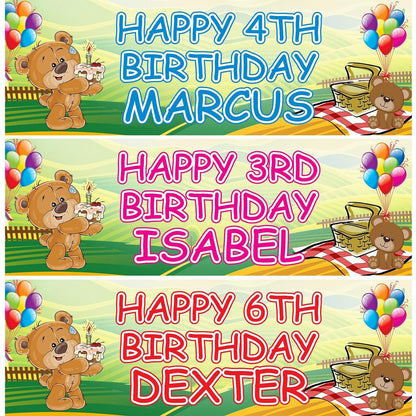 2 Personalised Teddy Bears Picnic Birthday Celebration Banners Decoration Poster