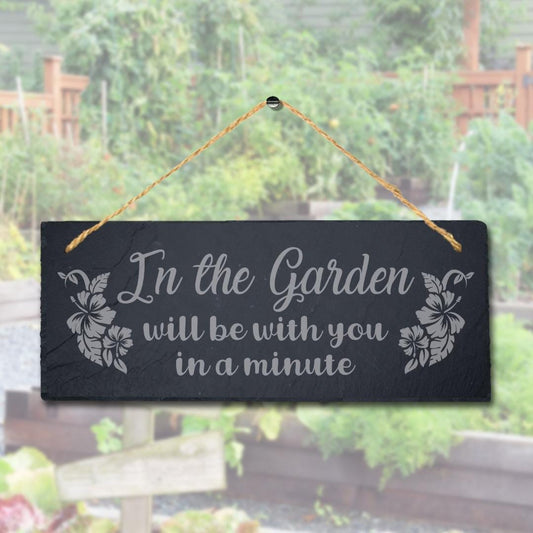 Engraved Slate Garden Plaque: 'In the Garden' Hanging Sign