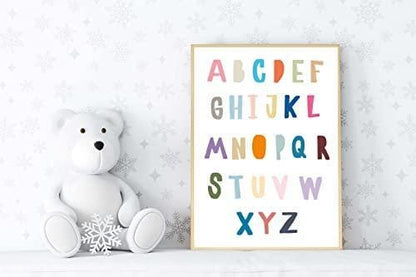 A To Z Alphabet Kids Boho Watercolour Hand Painted Effect Nursery Wall Poster