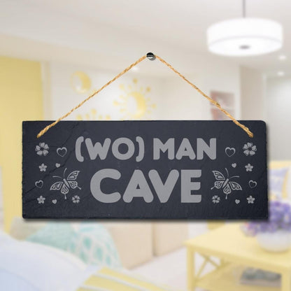 wo) Man Cave Laser Engraved Hanging Slate Home Decor Kids Room Door Plaque Sign