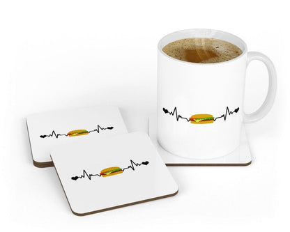 Burger Heartbeat - Funny Ceramic Novelty Mug & Coaster Coffee Tea Cup Office Foodie Gift