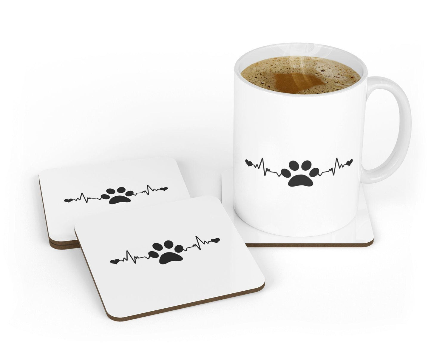 Paw Heartbeat - Funny Ceramic Novelty Mug & Coaster Coffee Tea Cup Dog Pet Lovers Gift