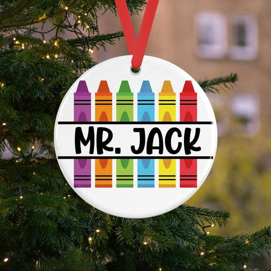 Personalised Crayon Teacher Ceramic Hanging Bauble Teacher Ta School Christmas Present