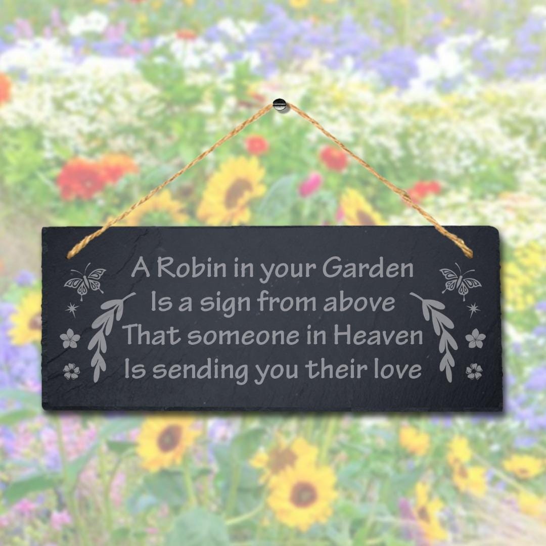 Engraved Robin Slate Garden Plaque: Memorial Sign
