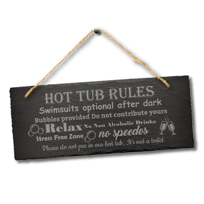 Hot Tub Rules Engraved Hanging Slate Sign Funny Pool Spa Outdoor Gift Plaque